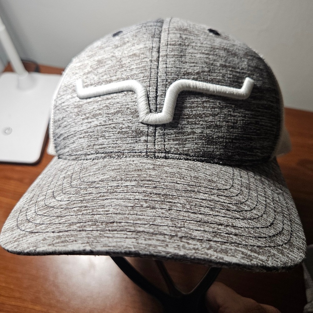 Kimes Ranch Trucker Hat Mens OSFM Grey White Snapback Logo Mesh Cap Rugged